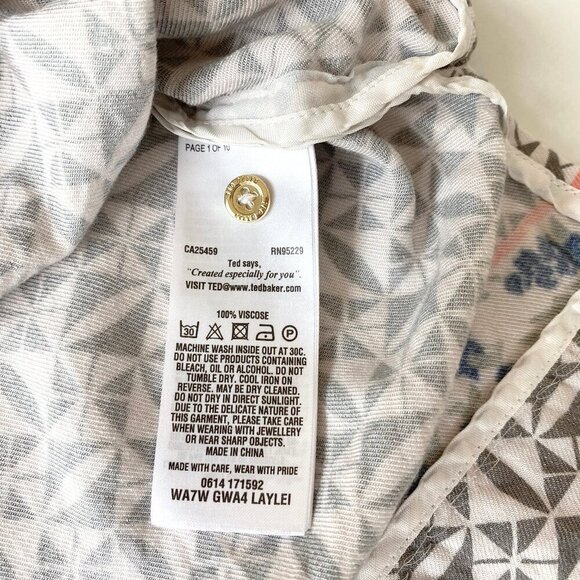 Ted Baker Laylei Blouse Womens 1 US 4 Short Sleeve Ties Geometric Floral Print - Picture 8 of 12